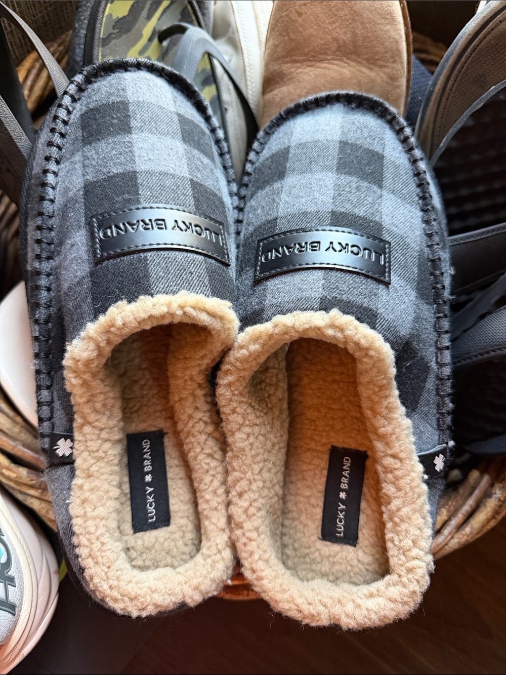 Lucky Brand Kids Gray & Black Plaid Sherpa-Lined Slip-Ons